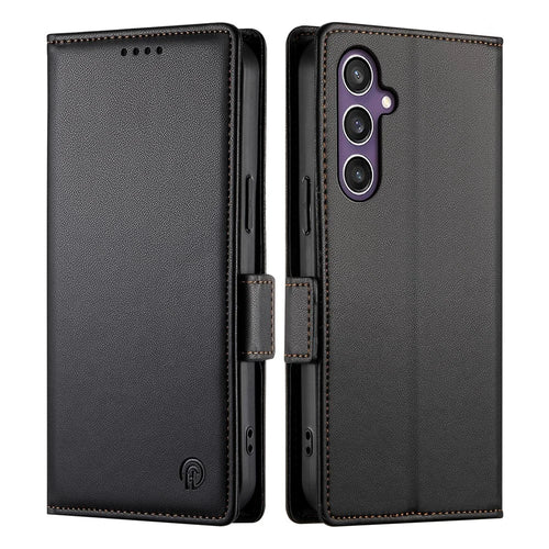 For Samsung Galaxy S25 FE Stand Case PU Leather Wallet Phone Cover - Black - 1