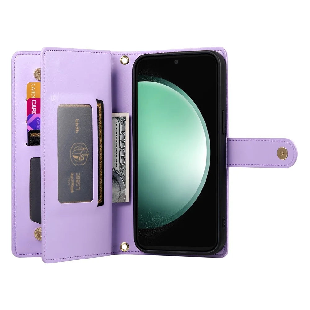 For Samsung Galaxy S25 FE Case Zipper Pocket Wallet Leather Phone Cover with Straps - Purple - 2