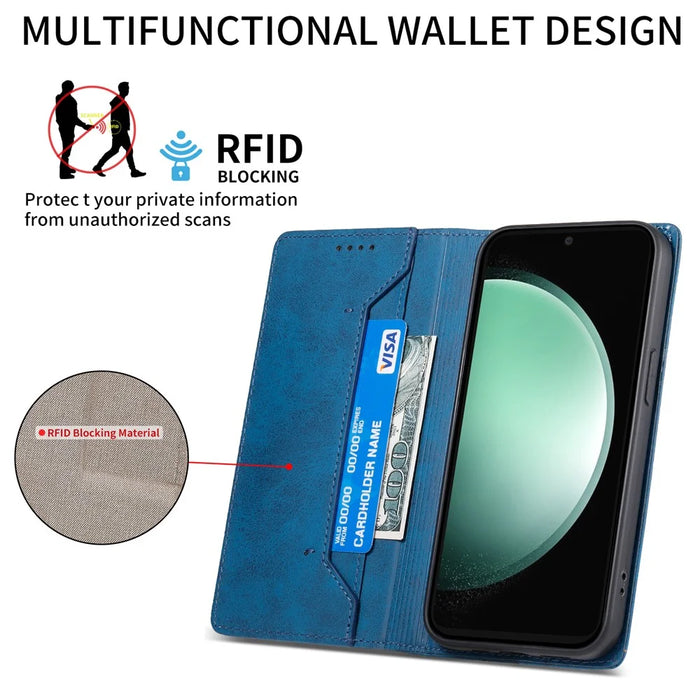 For Samsung Galaxy S25 FE Wallet Case RFID Blocking PU Leather Phone Cover - Blue - 2