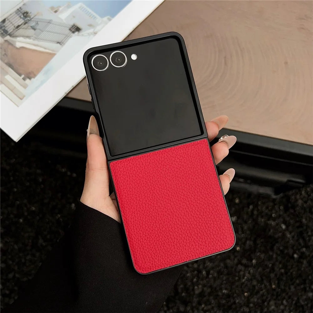 For Samsung Galaxy Z Flip7 5G Case Litchi Texture PU Leather + PC Foldable Phone Cover - Red - 1