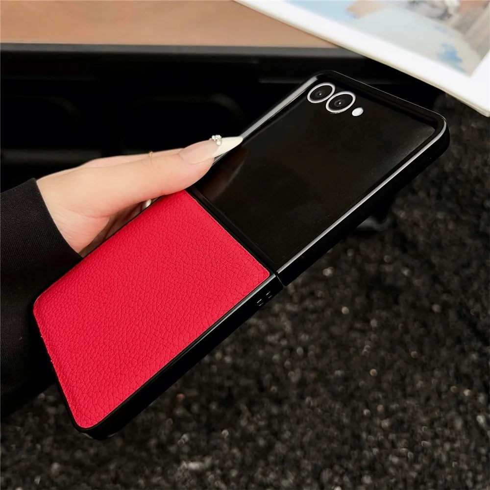 For Samsung Galaxy Z Flip7 5G Case Litchi Texture PU Leather + PC Foldable Phone Cover - Red - 2