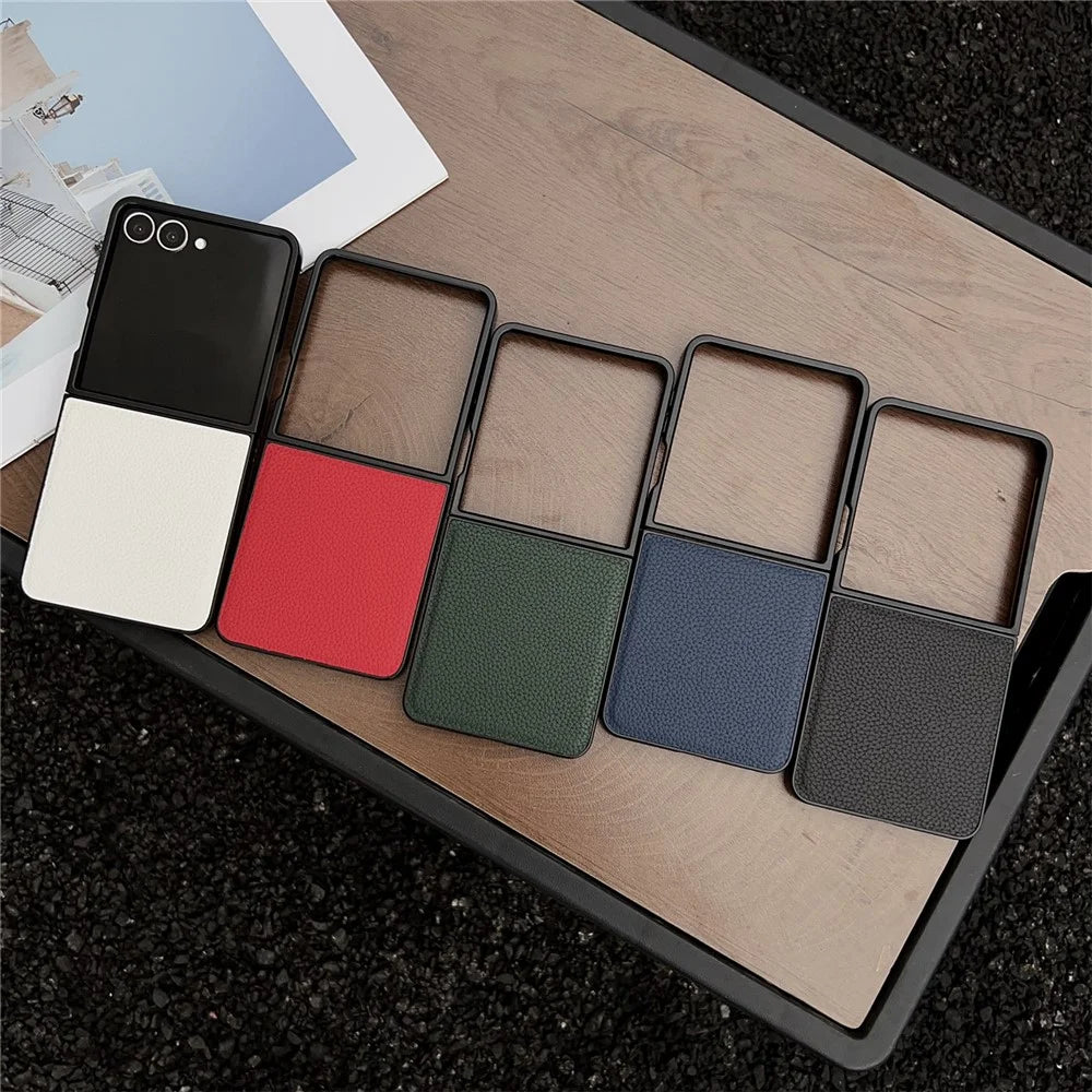 For Samsung Galaxy Z Flip7 5G Case Litchi Texture PU Leather + PC Foldable Phone Cover - Red - 6