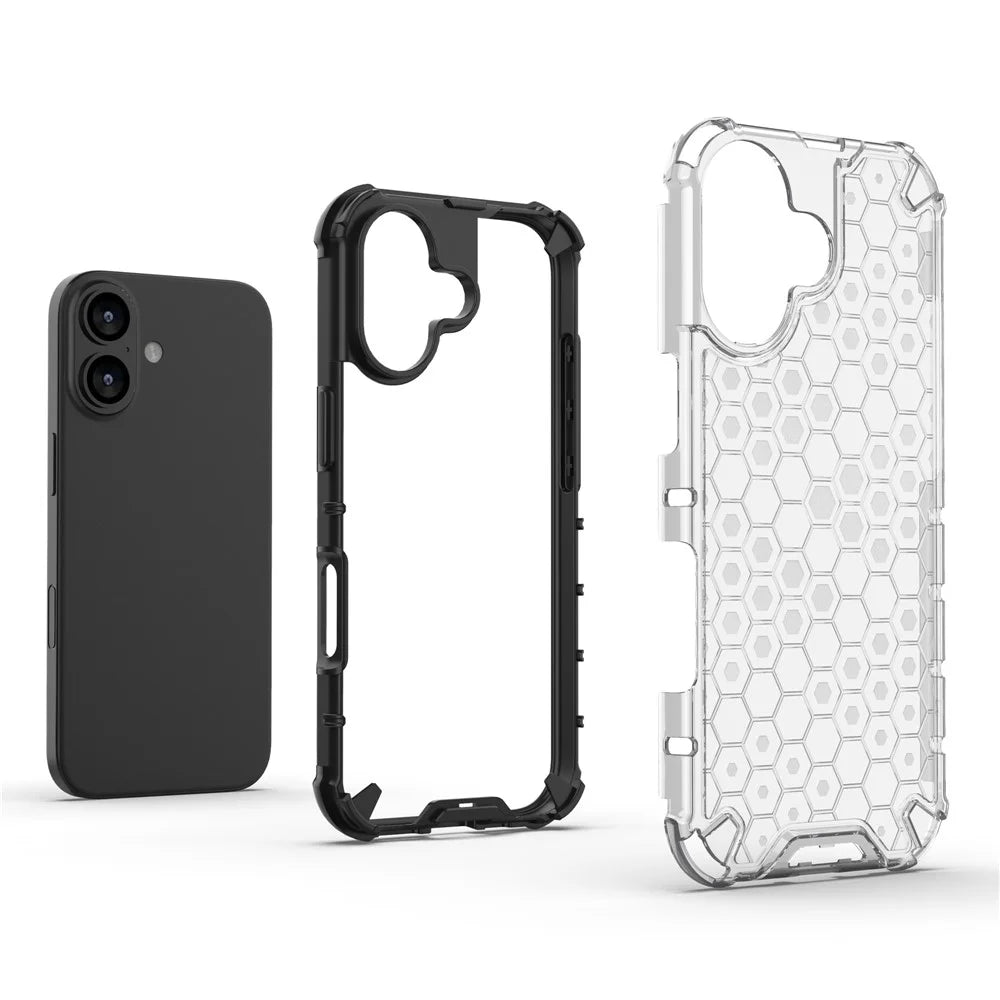For iPhone 17 Case Honeycomb Shape Shockproof PC + TPU Phone Cover - Grey - 3
