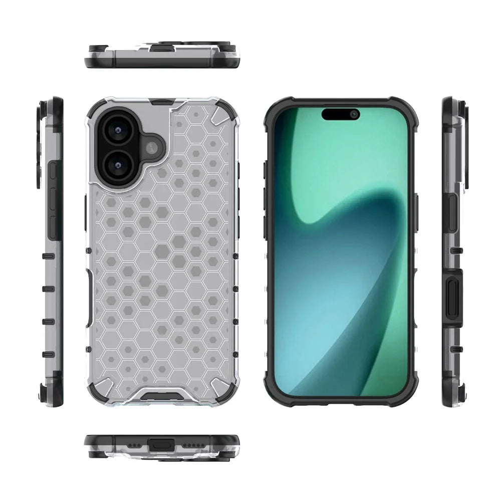 For iPhone 17 Case Honeycomb Shape Shockproof PC + TPU Phone Cover - Grey - 6