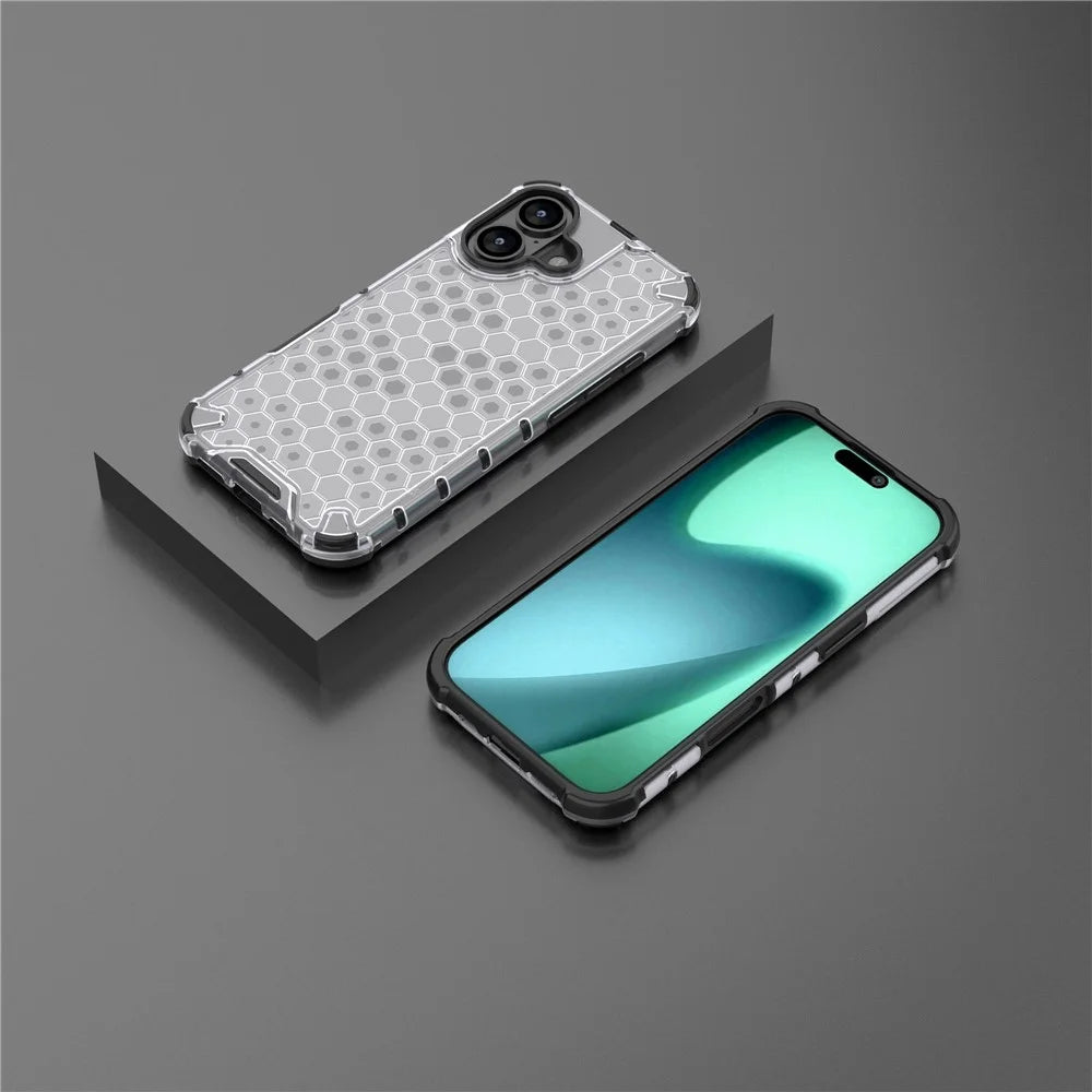 For iPhone 17 Case Honeycomb Shape Shockproof PC + TPU Phone Cover - Grey - 7