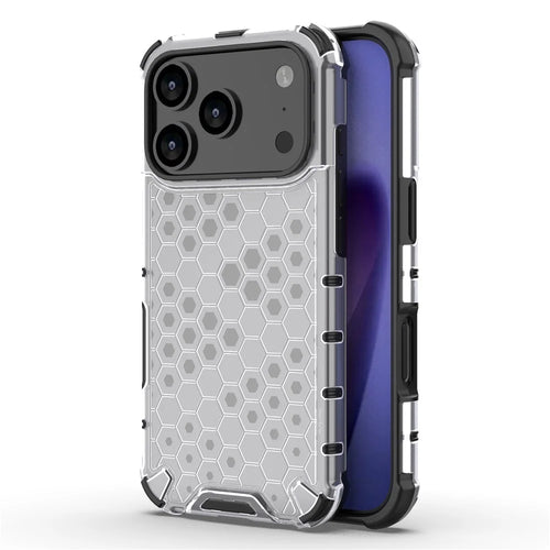 For iPhone 17 Pro Case Honeycomb Shape Shockproof PC + TPU Phone Cover - Grey - 1