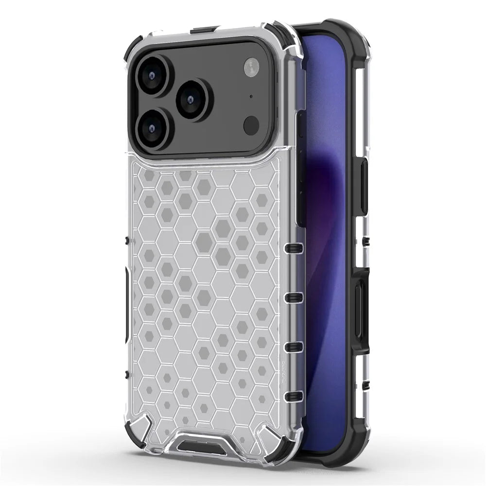 For iPhone 17 Pro Case Honeycomb Shape Shockproof PC + TPU Phone Cover - Grey - 1