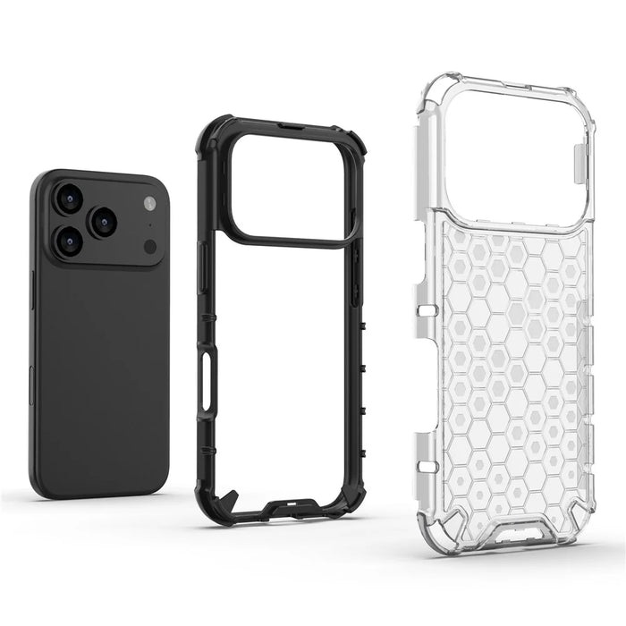 For iPhone 17 Pro Case Honeycomb Shape Shockproof PC + TPU Phone Cover - Grey - 4