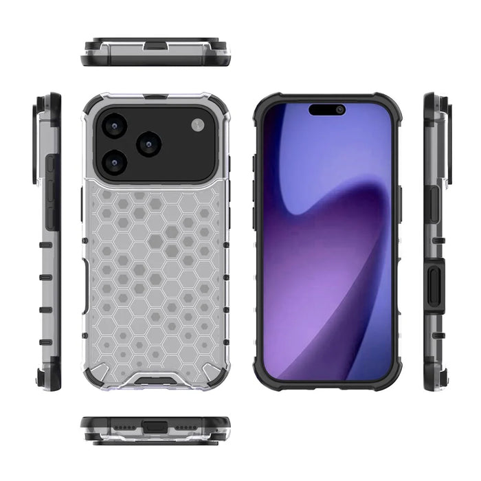 For iPhone 17 Pro Case Honeycomb Shape Shockproof PC + TPU Phone Cover - Grey - 6