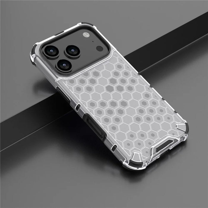 For iPhone 17 Pro Case Honeycomb Shape Shockproof PC + TPU Phone Cover - Grey - 7
