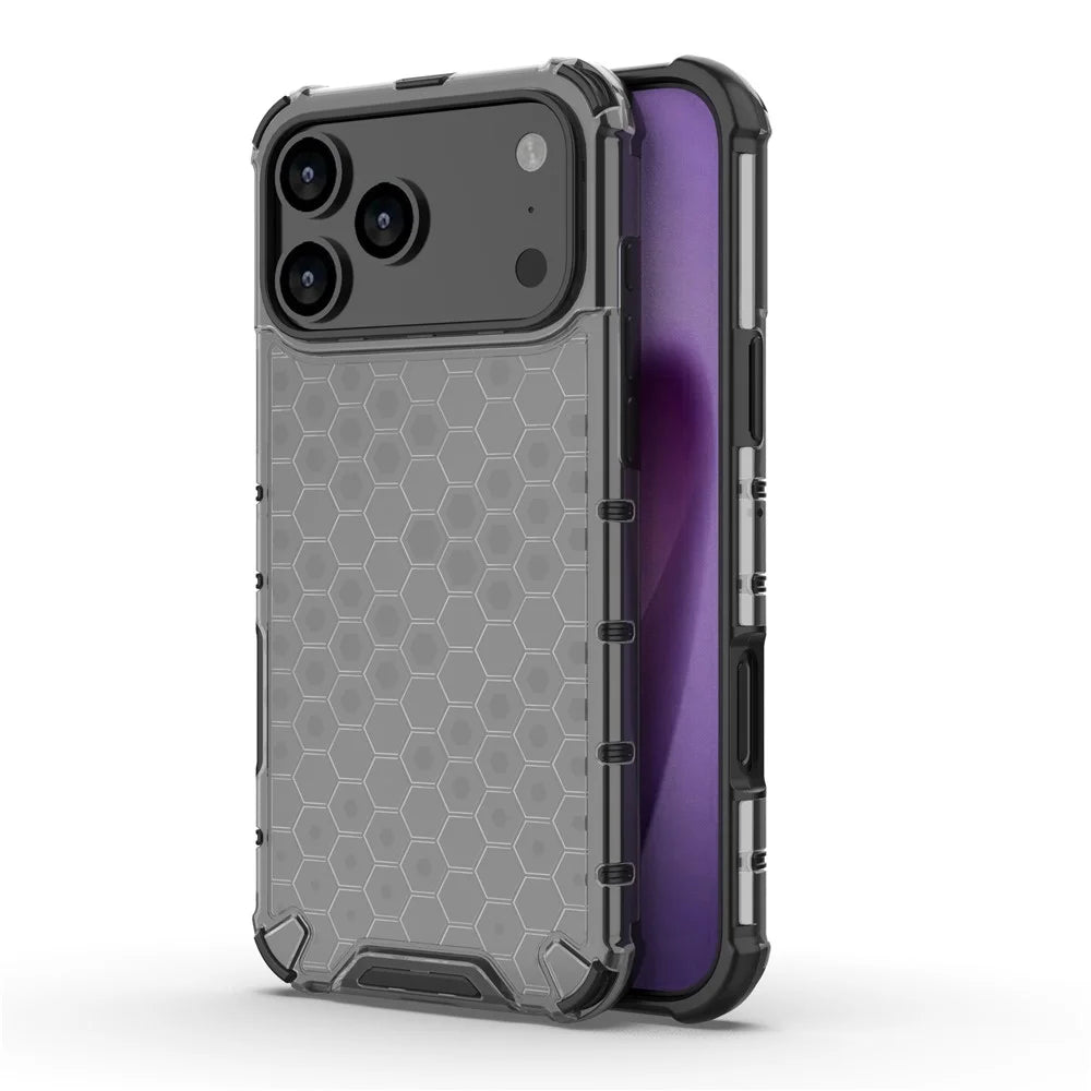 For iPhone 17 Pro Max Case Honeycomb Shape Shockproof PC + TPU Phone Cover - Black - 1
