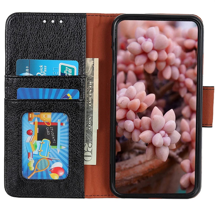 For Samsung Galaxy S25 FE Case Nappa Texture Split Leather Wallet Phone Cover - Black - 3
