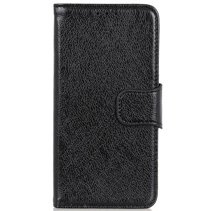 For Samsung Galaxy S25 FE Case Nappa Texture Split Leather Wallet Phone Cover - Black - 6
