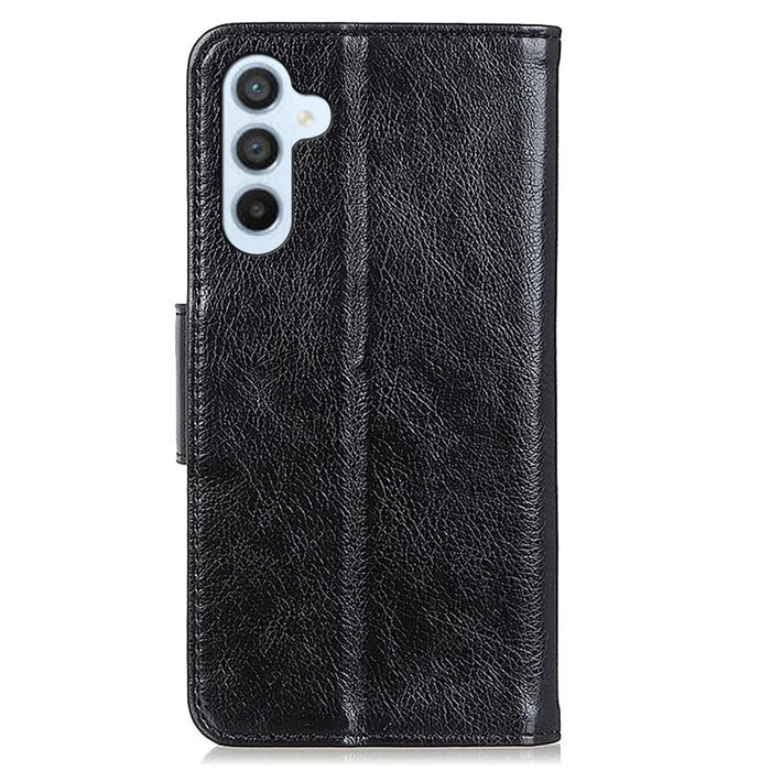For Samsung Galaxy S25 FE Case Nappa Texture Split Leather Wallet Phone Cover - Black - 7