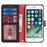 For iPhone SE (2022)  /  (2020)  /  8  /  7 Stand Case Litchi Texture Genuine Cow Leather Wallet Phone Cover RFID Blocking - Black  /  Red - 2