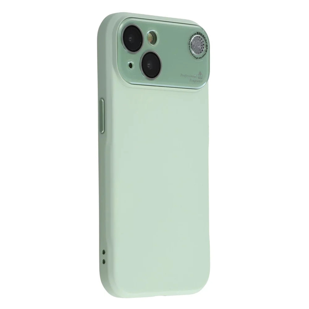 For iPhone 13 Case Large Camera Window Liquid Silicone Aromatherapy Phone Cover - Matcha Green - 1
