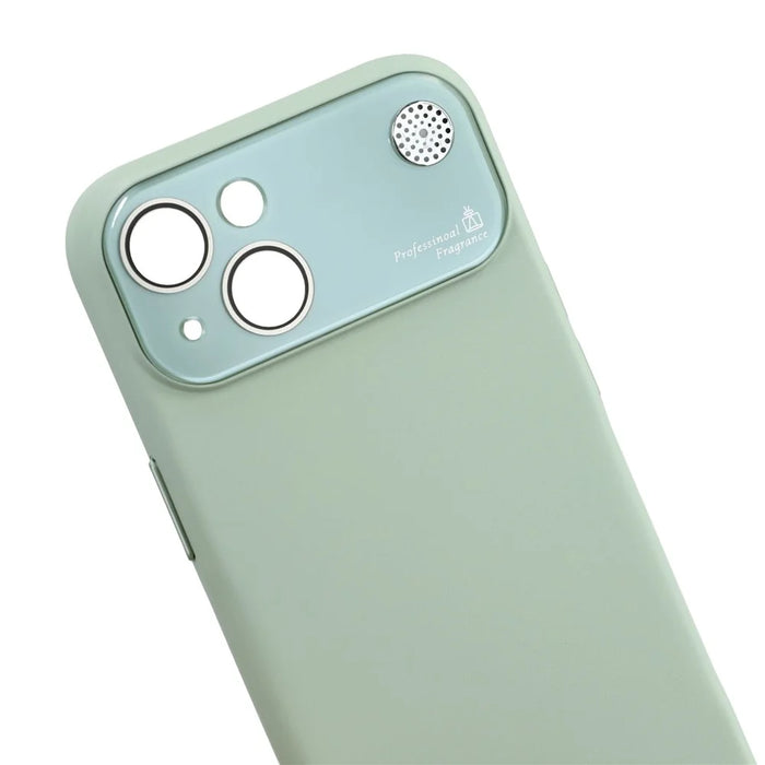 For iPhone 13 Case Large Camera Window Liquid Silicone Aromatherapy Phone Cover - Matcha Green - 7