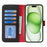 For iPhone 15 Plus  /  14 Plus Stand Case Litchi Texture Genuine Cow Leather Wallet Phone Cover RFID Blocking - Black  /  Red - 2