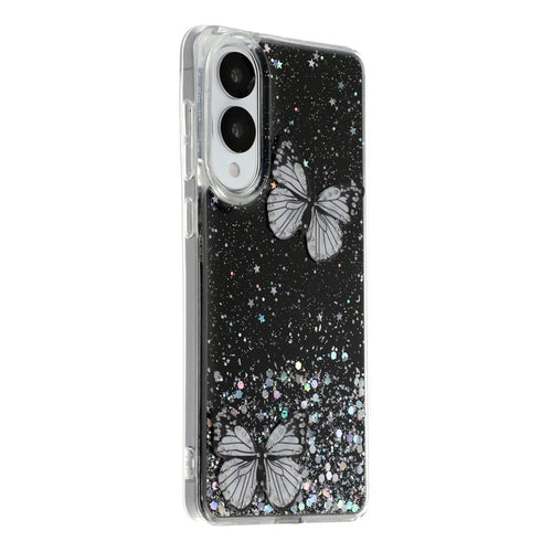 For Samsung Galaxy S25 Edge Case Epoxy PVC Butterfly TPU Aesthetics Phone Cover - Black - 1