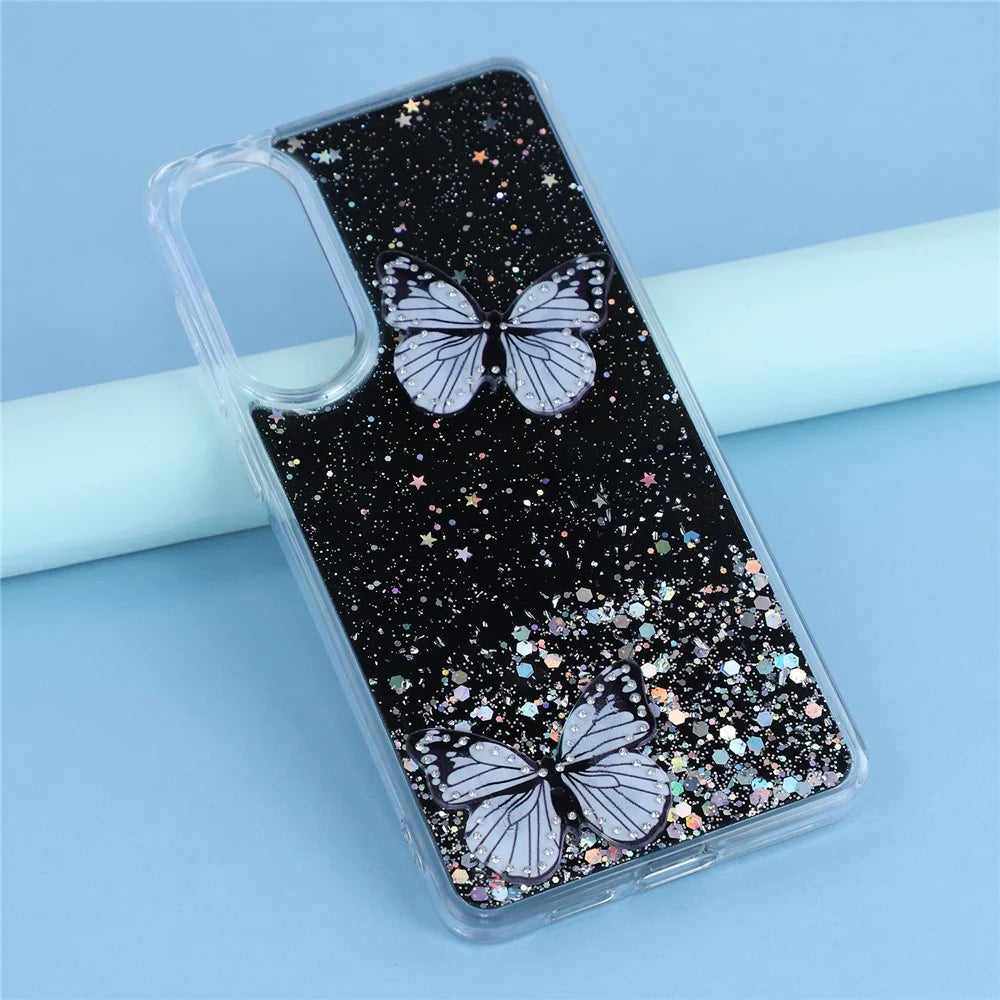 For Samsung Galaxy S25 Edge Case Epoxy PVC Butterfly TPU Aesthetics Phone Cover - Black - 5