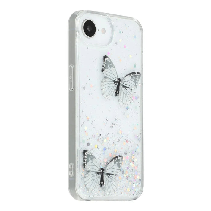 For iPhone 17e / 16e Case Epoxy PVC Butterfly TPU Aesthetics Phone Cover - White - 1