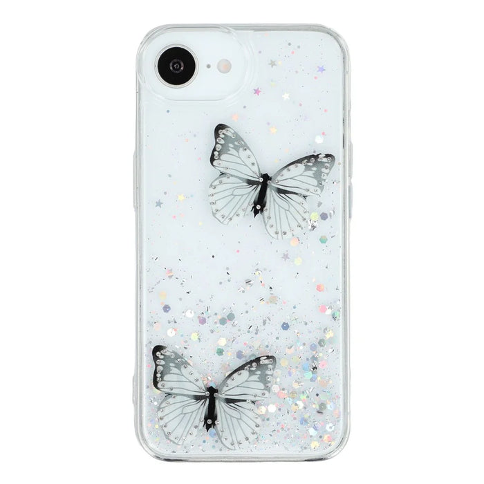 For iPhone 17e / 16e Case Epoxy PVC Butterfly TPU Aesthetics Phone Cover - White - 2