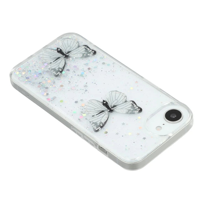 For iPhone 17e / 16e Case Epoxy PVC Butterfly TPU Aesthetics Phone Cover - White - 4