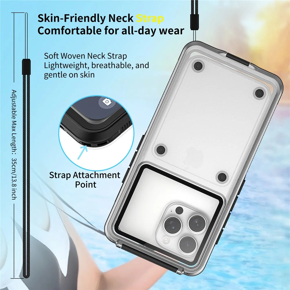 Waterproof Case for iPhone 17 Pro Max  /  15 Pro Max  /  14 Pro Max Inner 6.9 inch Cellphone Protector IP68 30M Depth Button Access - 6