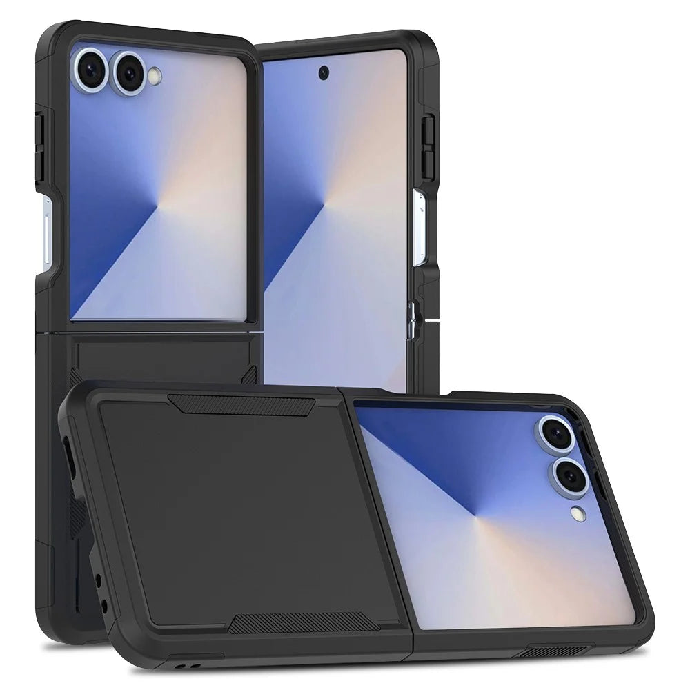 For Samsung Galaxy Z Flip7 5G Case 2 in 1 PC + TPU Shockproof Phone Cover - Black - 1