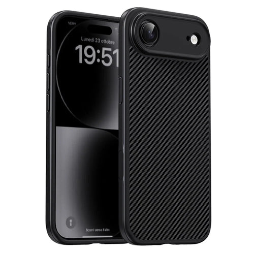 IPAKY For iPhone Air TPU Case Carbon Fiber Texture Phone Cover Metal Lens Frame - Black - 1