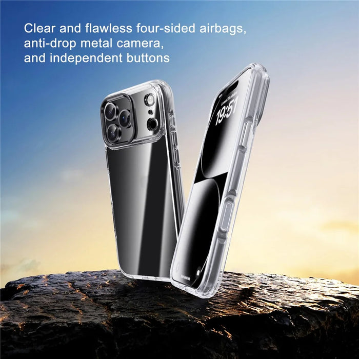 IPAKY For iPhone 17 Pro Clear Case Metal Lens Frame Shockproof TPU Phone Cover - Black - 3