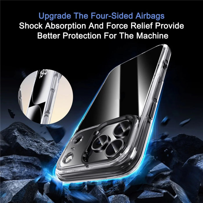 IPAKY For iPhone 17 Pro Clear Case Metal Lens Frame Shockproof TPU Phone Cover - Black - 7