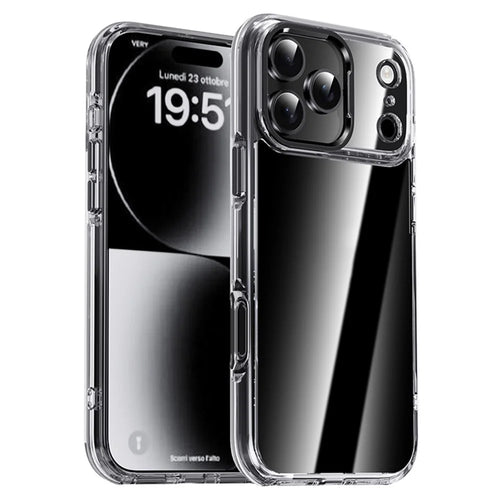 IPAKY For iPhone 17 Pro Max Clear Case Metal Lens Frame Shockproof TPU Phone Cover - Black - 1