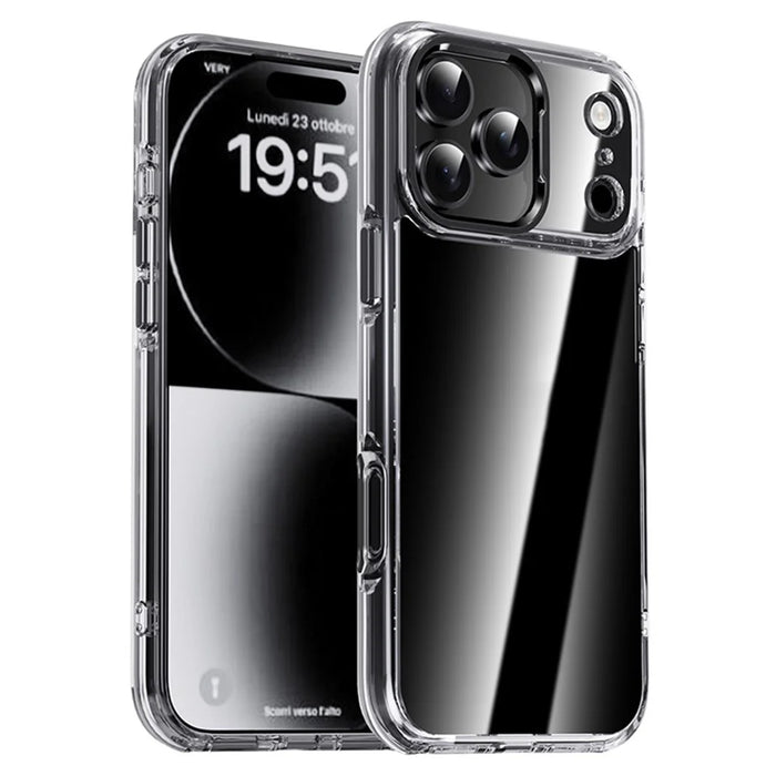 IPAKY For iPhone 17 Pro Max Clear Case Metal Lens Frame Shockproof TPU Phone Cover - Black - 1