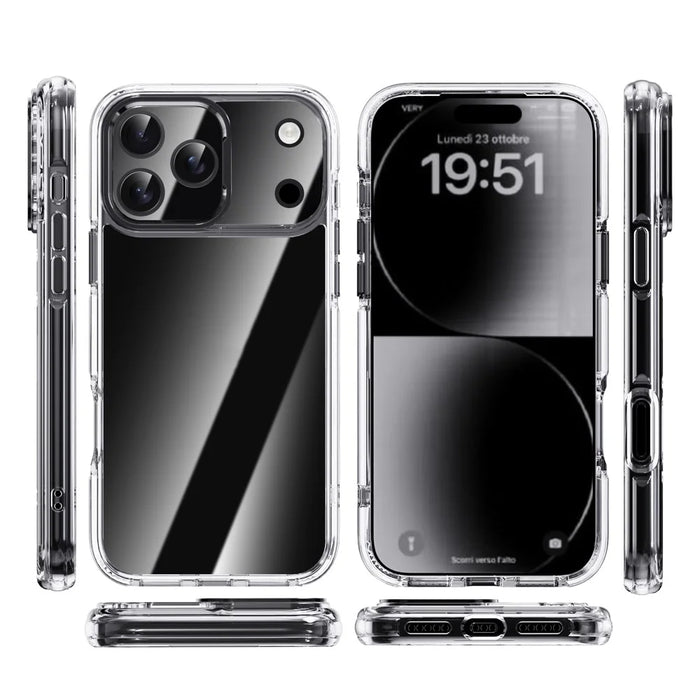 IPAKY For iPhone 17 Pro Max Clear Case Metal Lens Frame Shockproof TPU Phone Cover - Black - 2