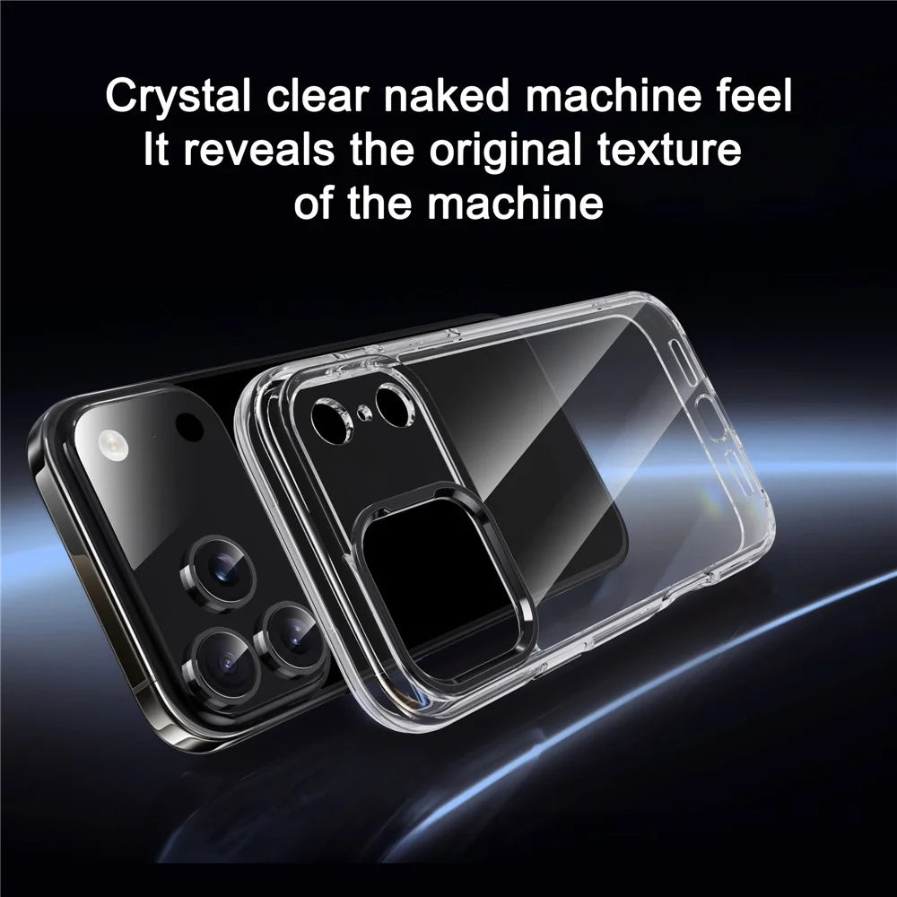 IPAKY For iPhone 17 Pro Max Clear Case Metal Lens Frame Shockproof TPU Phone Cover - Black - 5
