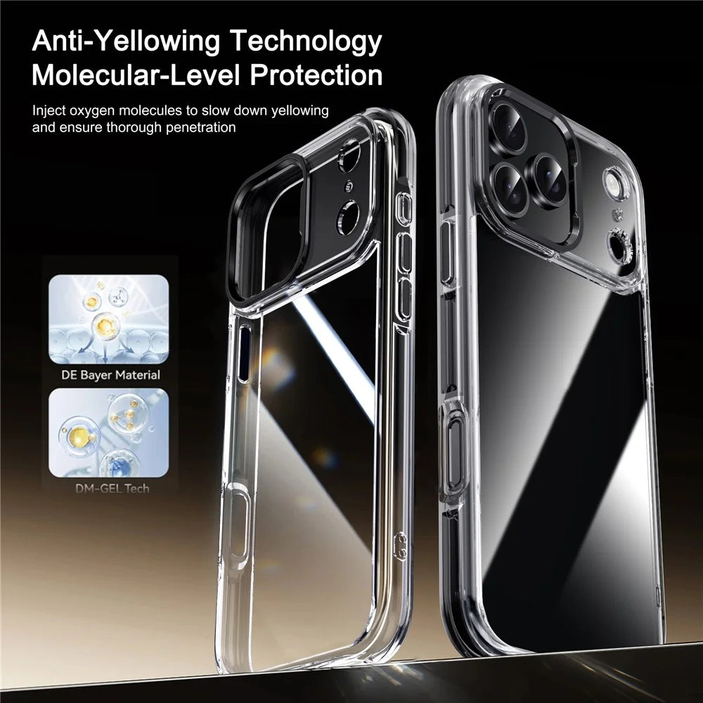 IPAKY For iPhone 17 Pro Max Clear Case Metal Lens Frame Shockproof TPU Phone Cover - Black - 6