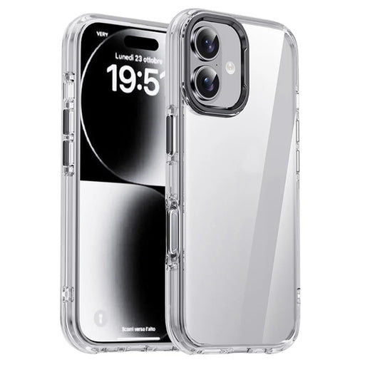 IPAKY For iPhone 17 Clear Case Metal Lens Frame Shockproof TPU Phone Cover - Black - 1