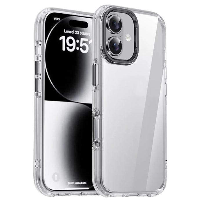 IPAKY For iPhone 17 Clear Case Metal Lens Frame Shockproof TPU Phone Cover - Black - 1