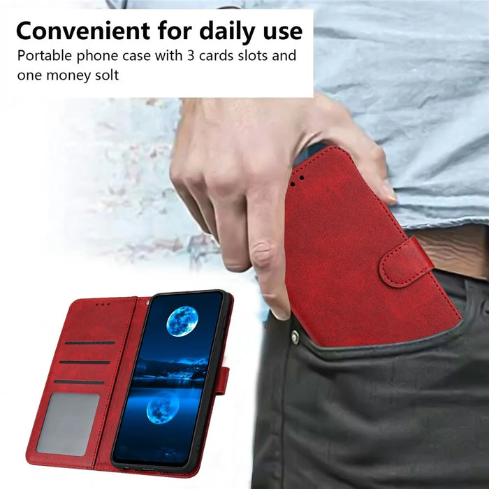 For iPhone 17 Case Flip Stand Calf Texture PU Leather Wallet Phone Cover with Strap - Red - 7