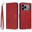 For iPhone 18 Pro Max / 17 Pro Max Case Flip Stand Calf Texture PU Leather Wallet Phone Cover with Strap - Red - 1