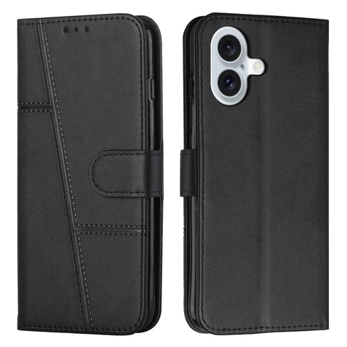 For iPhone 17 Leather Phone Case Foldable Stand Wallet Flip Cover with Strap - Black - 1