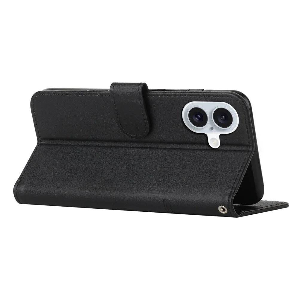 For iPhone 17 Leather Phone Case Foldable Stand Wallet Flip Cover with Strap - Black - 3