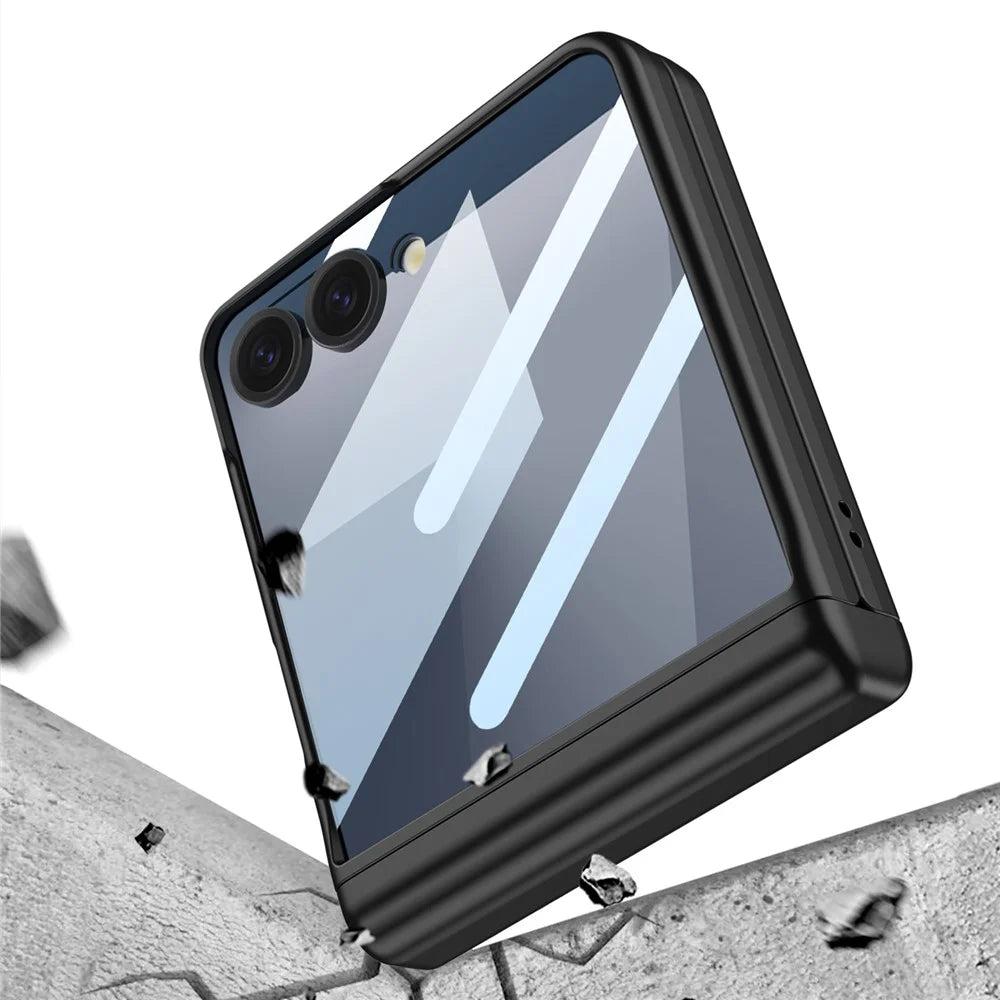 GKK For Samsung Galaxy Z Flip7 5G Case Magnetic Hinge Phone Cover with Front Screen Film and Pen - Black - 3