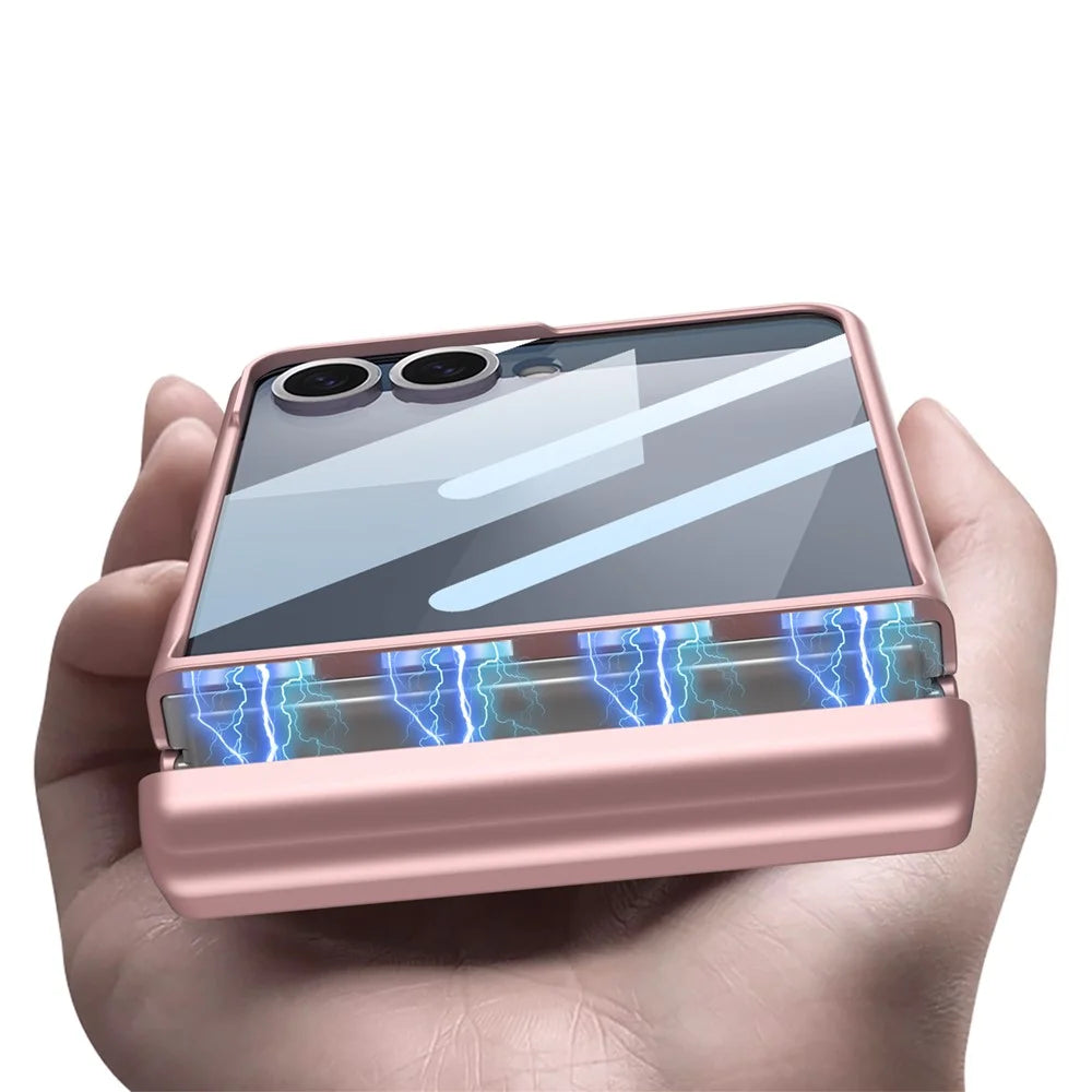 GKK For Samsung Galaxy Z Flip7 5G Case Magnetic Hinge Phone Cover with Front Screen Film and Pen - Black - 4