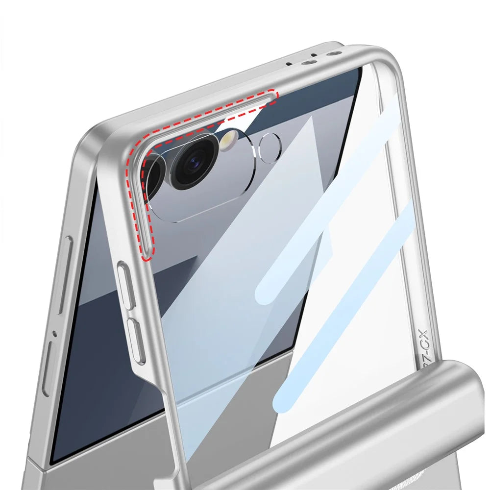 GKK For Samsung Galaxy Z Flip7 5G Case Magnetic Hinge Phone Cover with Front Screen Film and Pen - Black - 7