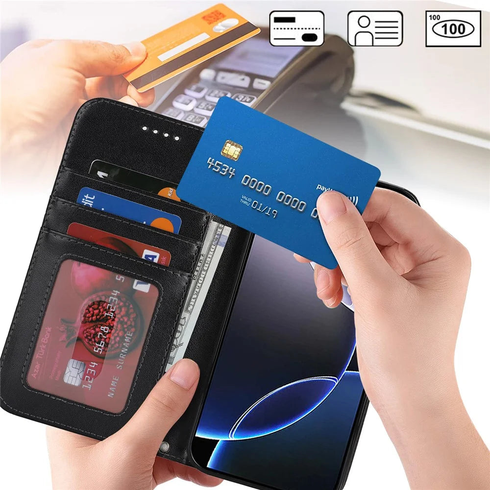 For iPhone 16 Pro Stand Case Textured Leather Wallet Phone Cover with Strap - Black - 5