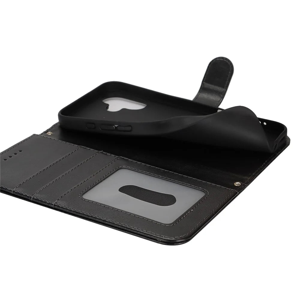 For iPhone 16 Plus Stand Case Textured Leather Wallet Phone Cover with Strap - Black - 5