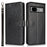 For Google Pixel 7a Case Textured Leather Wallet Phone Cover with Strap - Black - 1