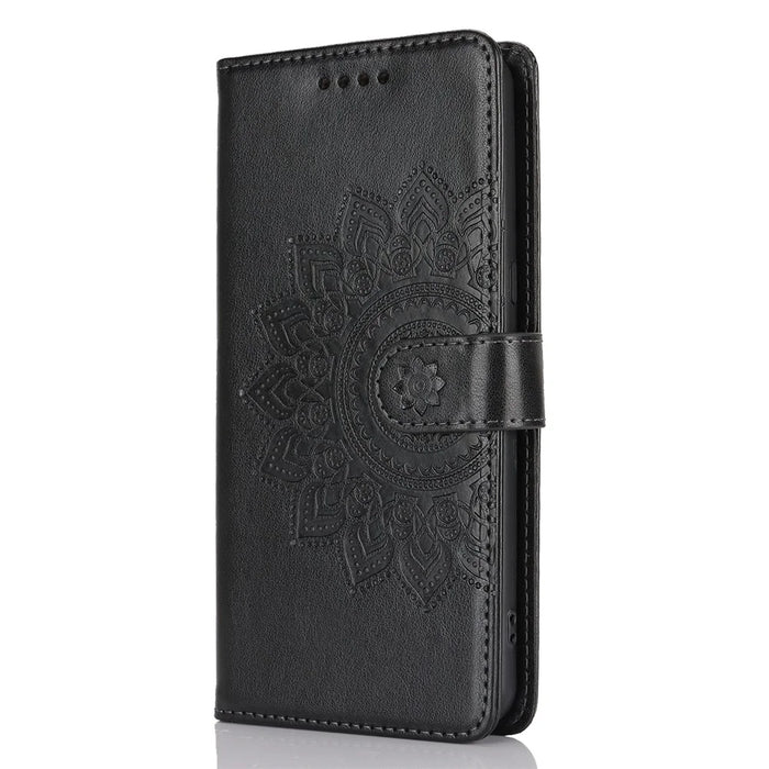For Google Pixel 7a Case Textured Leather Wallet Phone Cover with Strap - Black - 7